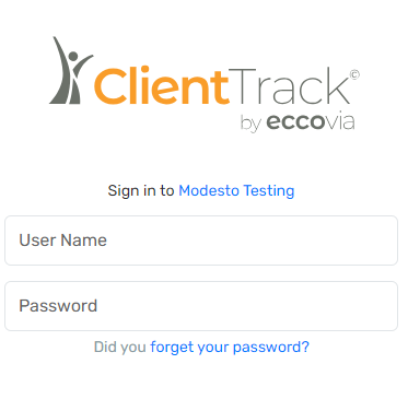 ClientTrack Training Site login screen